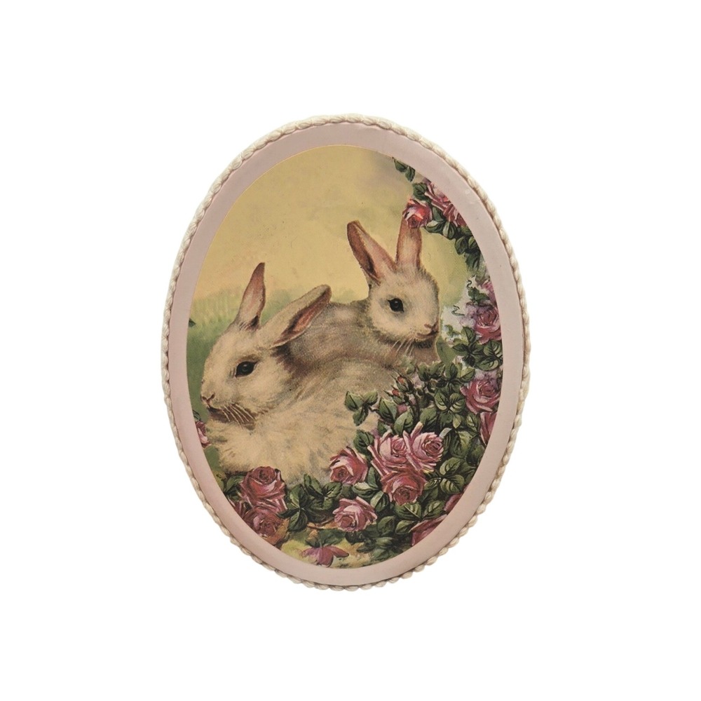 Blossom Collection Oval Bunny Rabbit Pink Rose Paperboard Trinket Box Decor